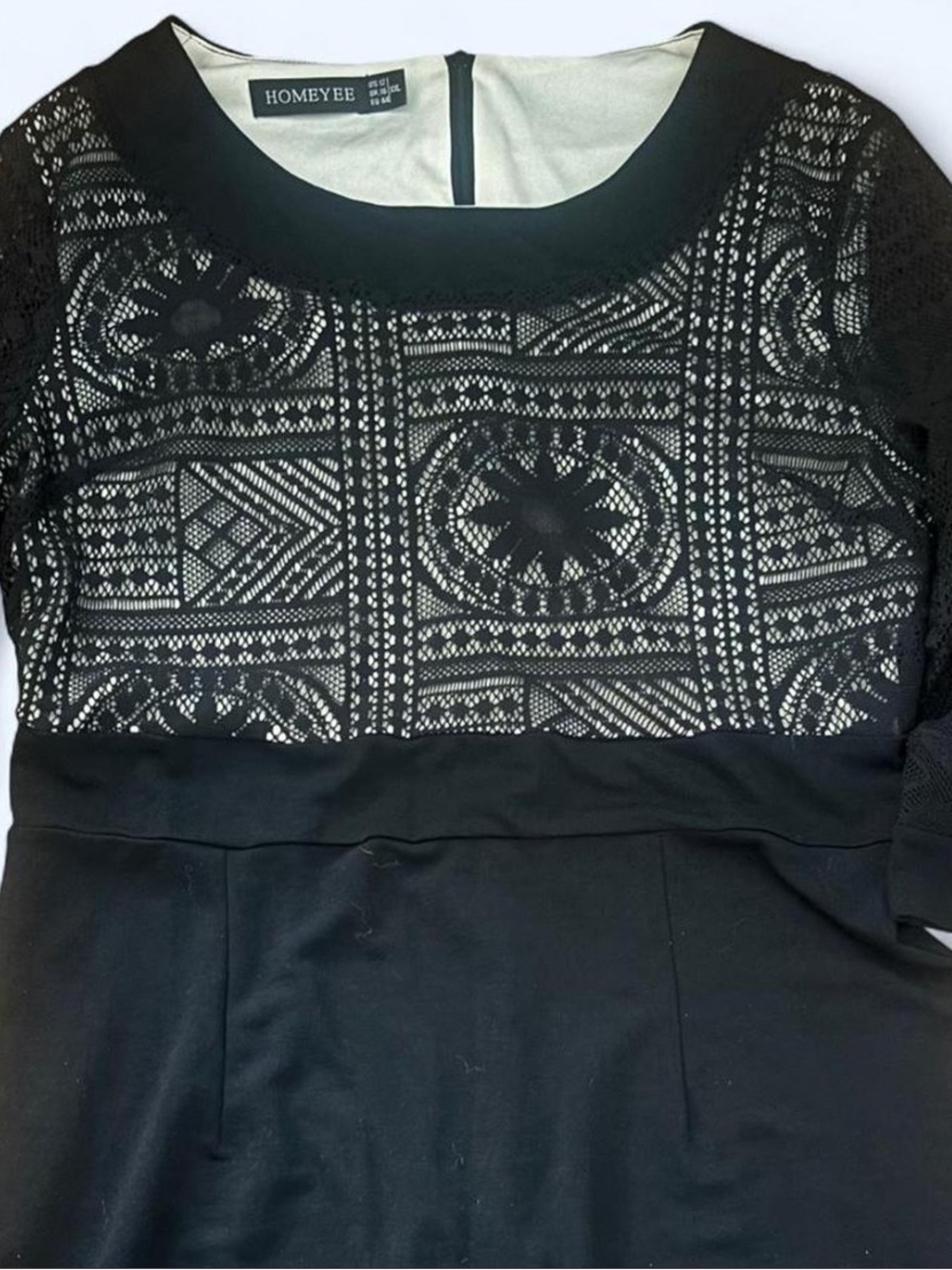 Homeyee Black Lace Bodice Sheath Midi Dress